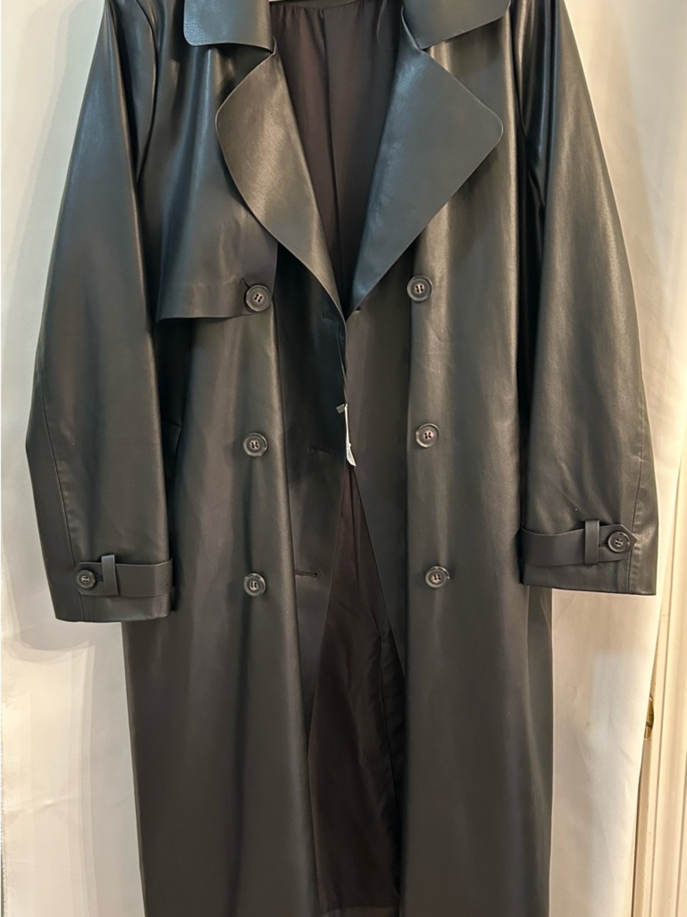 Zara Black Faux Leather Oversized Trench Coat-NWT- Missing belt- Great look!